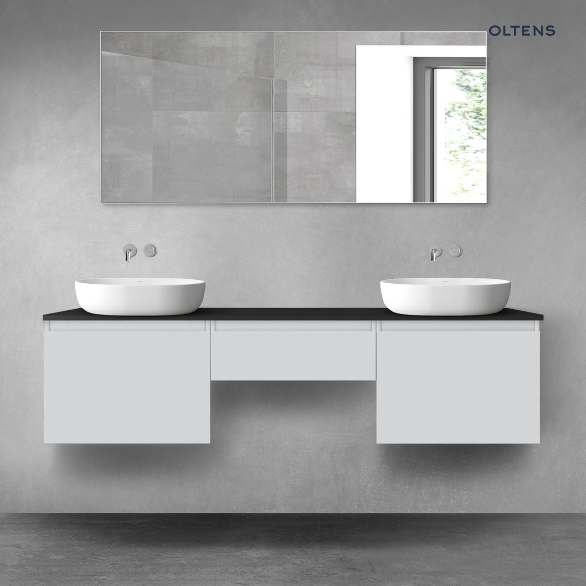 Oltens Vernal zestaw mebli łazienkowych 180 cm z blatem szary mat/czarny mat