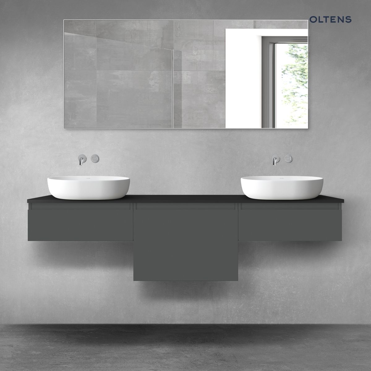 Oltens Vernal zestaw mebli łazienkowych 180 cm z blatem grafit mat/czarny mat