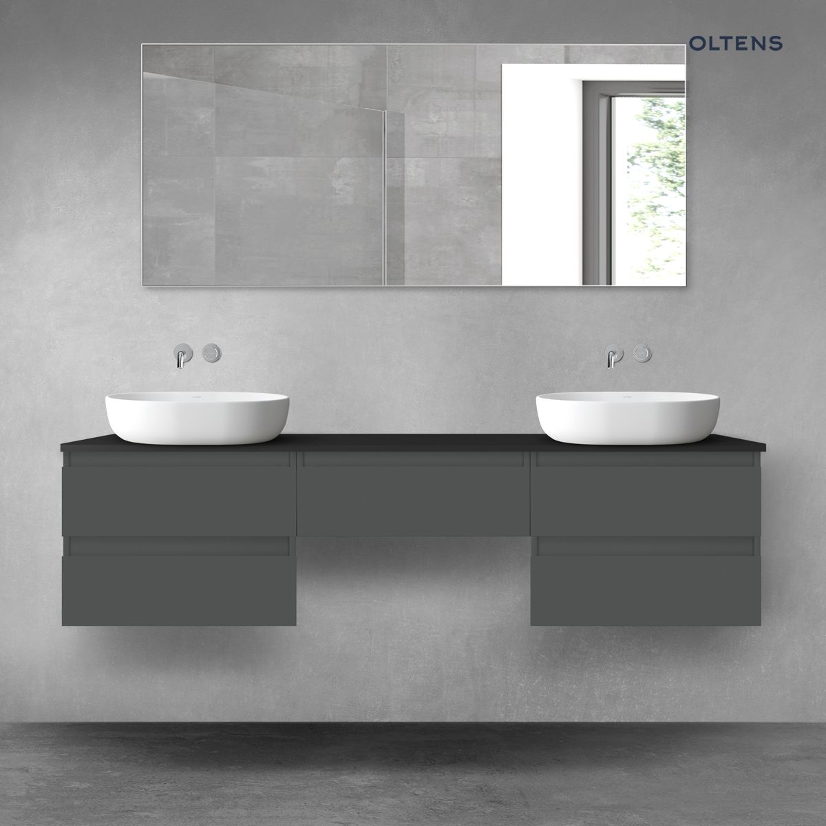 Oltens Vernal zestaw mebli łazienkowych 180 cm z blatem grafit mat/czarny mat