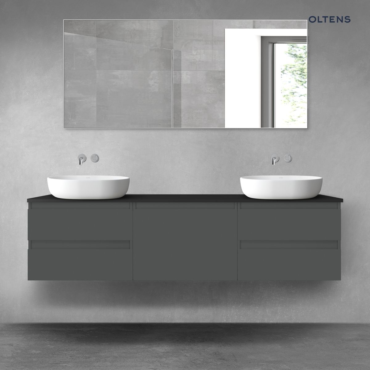 Oltens Vernal zestaw mebli łazienkowych 180 cm z blatem grafit mat/czarny mat