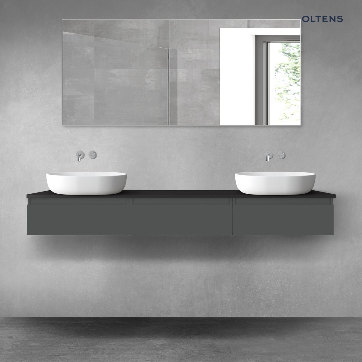 Oltens Vernal zestaw mebli łazienkowych 180 cm z blatem grafit mat/czarny mat