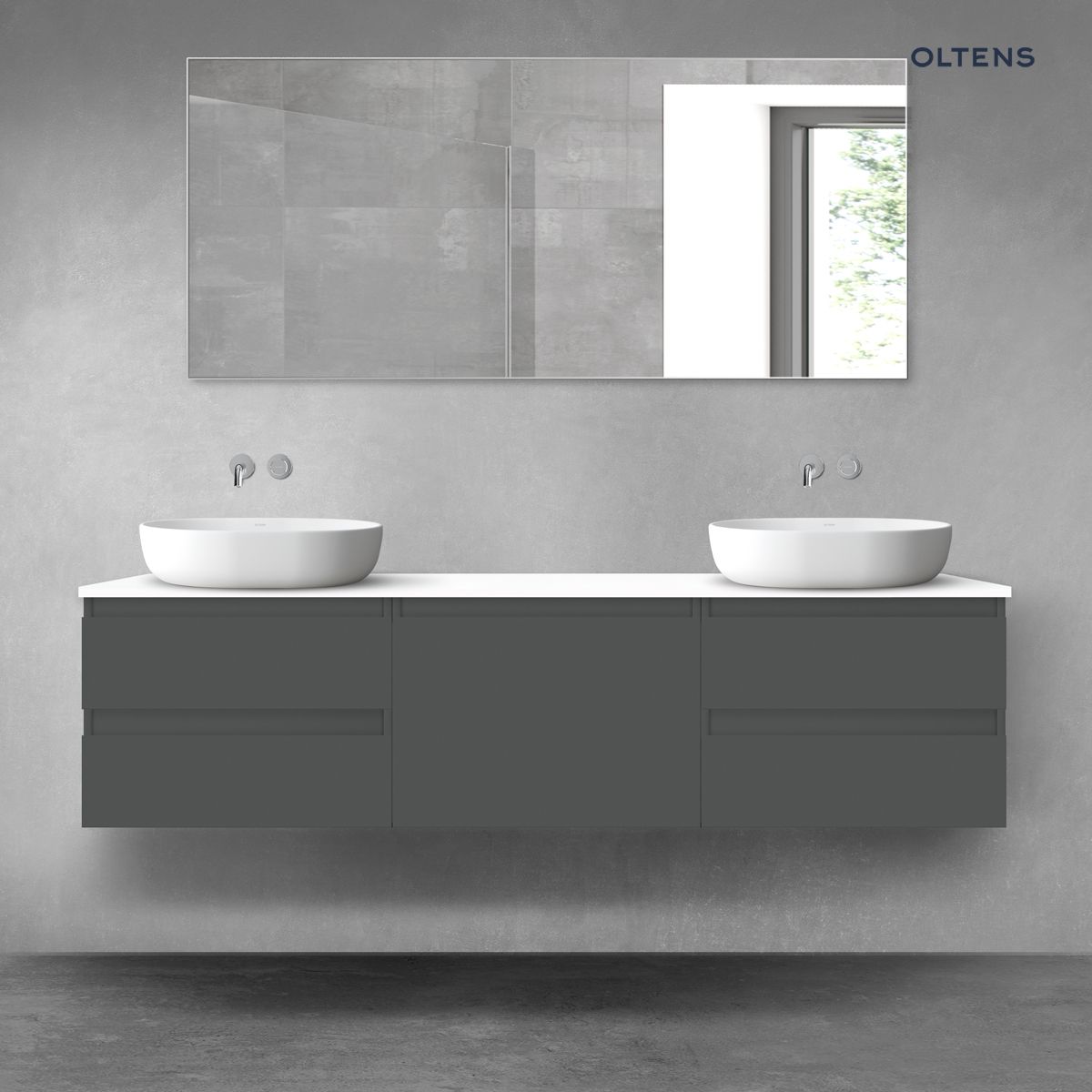 Oltens Vernal zestaw mebli łazienkowych 180 cm z blatem grafit mat/biały połysk