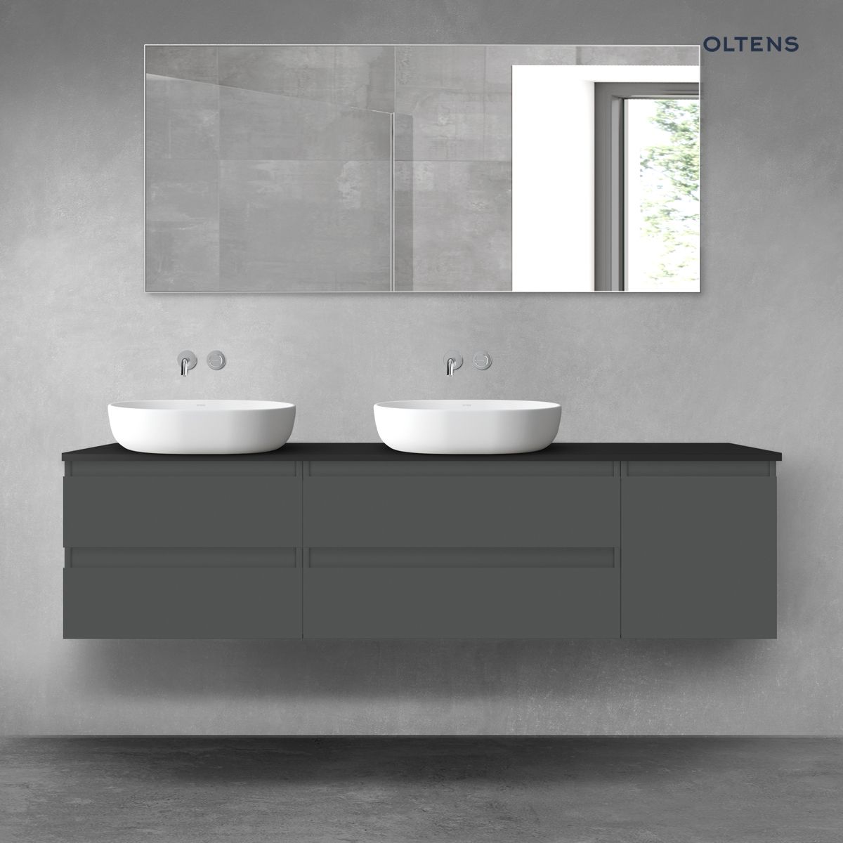 Oltens Vernal zestaw mebli łazienkowych 180 cm z blatem grafit mat/czarny mat