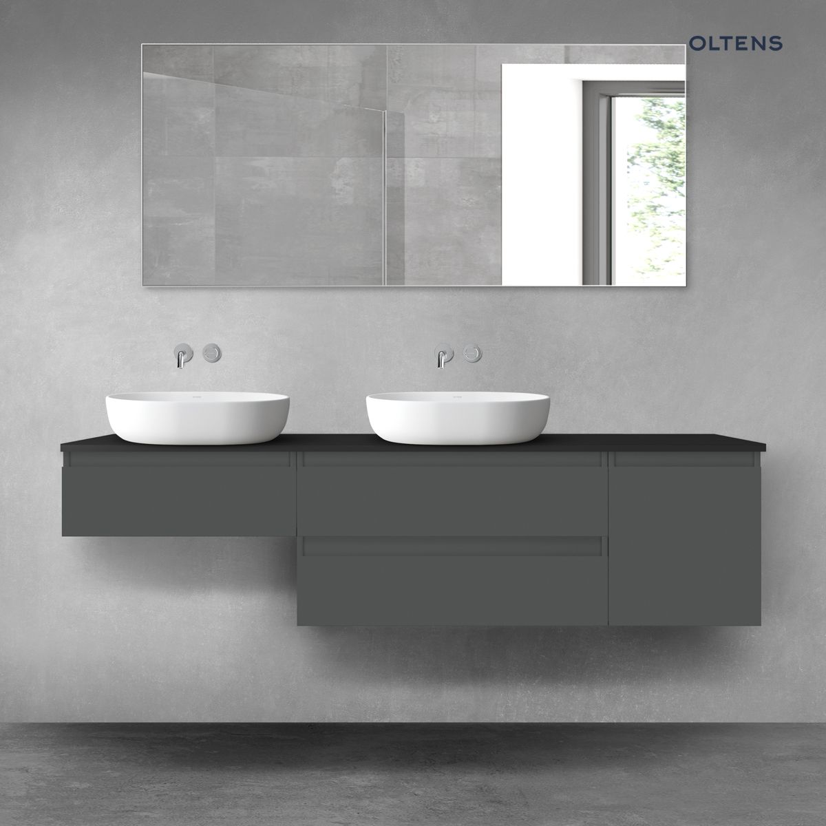 Oltens Vernal zestaw mebli łazienkowych 180 cm z blatem grafit mat/czarny mat