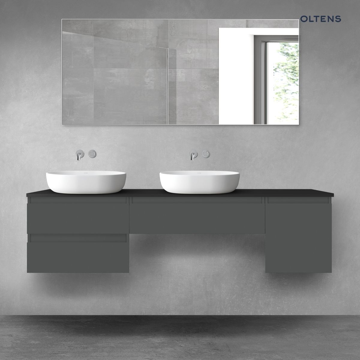 Oltens Vernal zestaw mebli łazienkowych 180 cm z blatem grafit mat/czarny mat