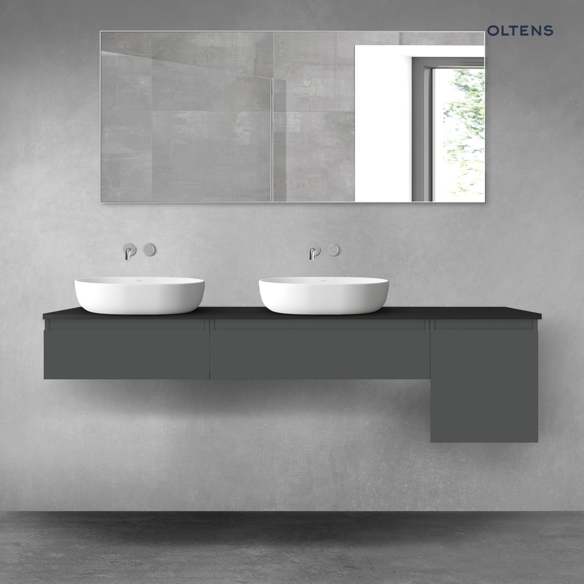 Oltens Vernal zestaw mebli łazienkowych 180 cm z blatem grafit mat/czarny mat