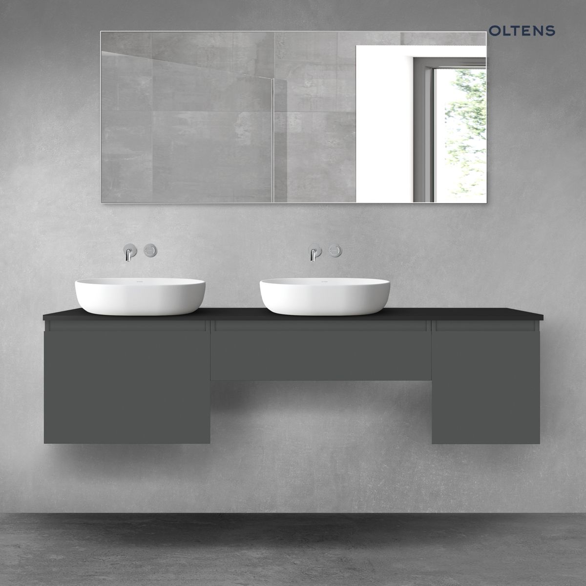Oltens Vernal zestaw mebli łazienkowych 180 cm z blatem grafit mat/czarny mat