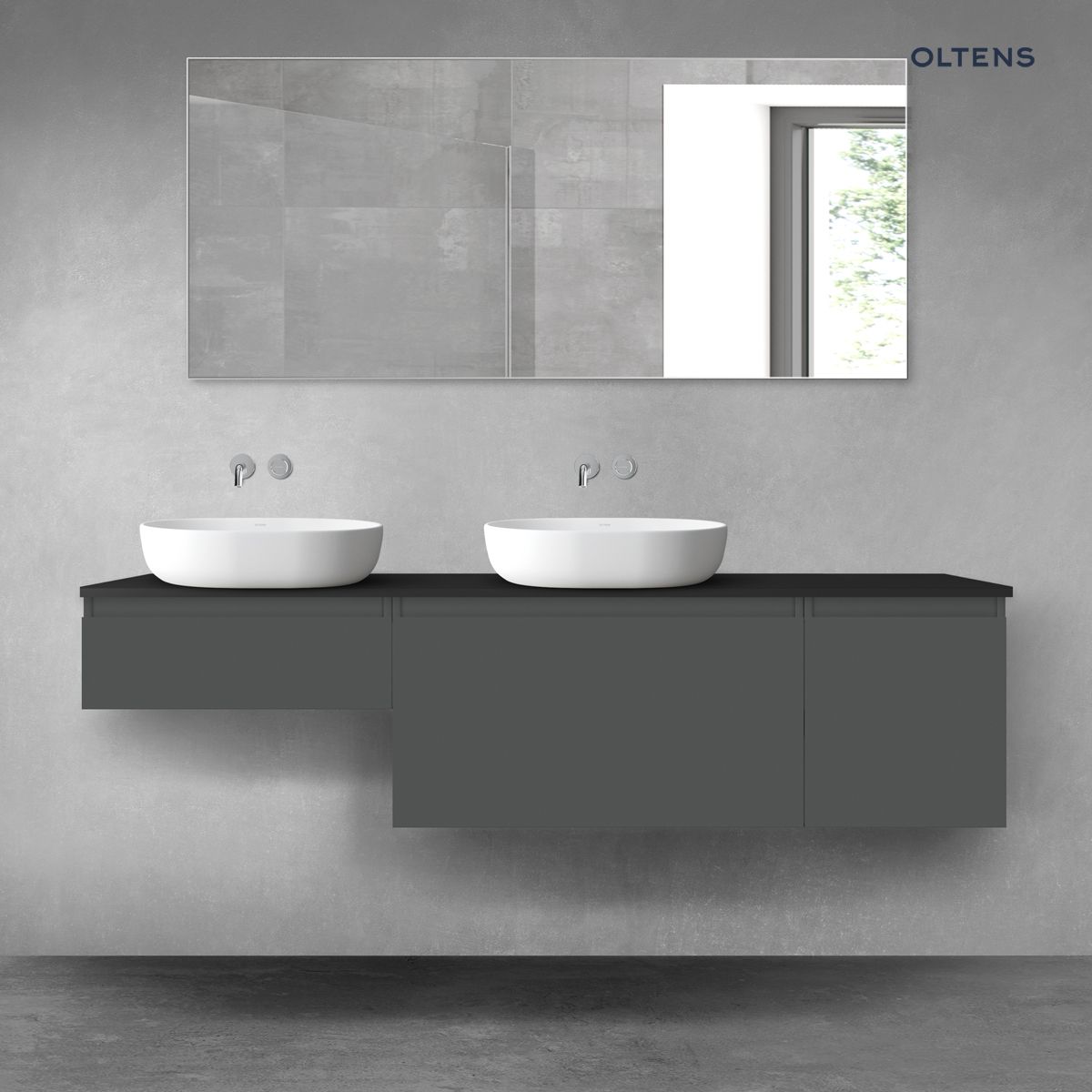 Oltens Vernal zestaw mebli łazienkowych 180 cm z blatem grafit mat/czarny mat
