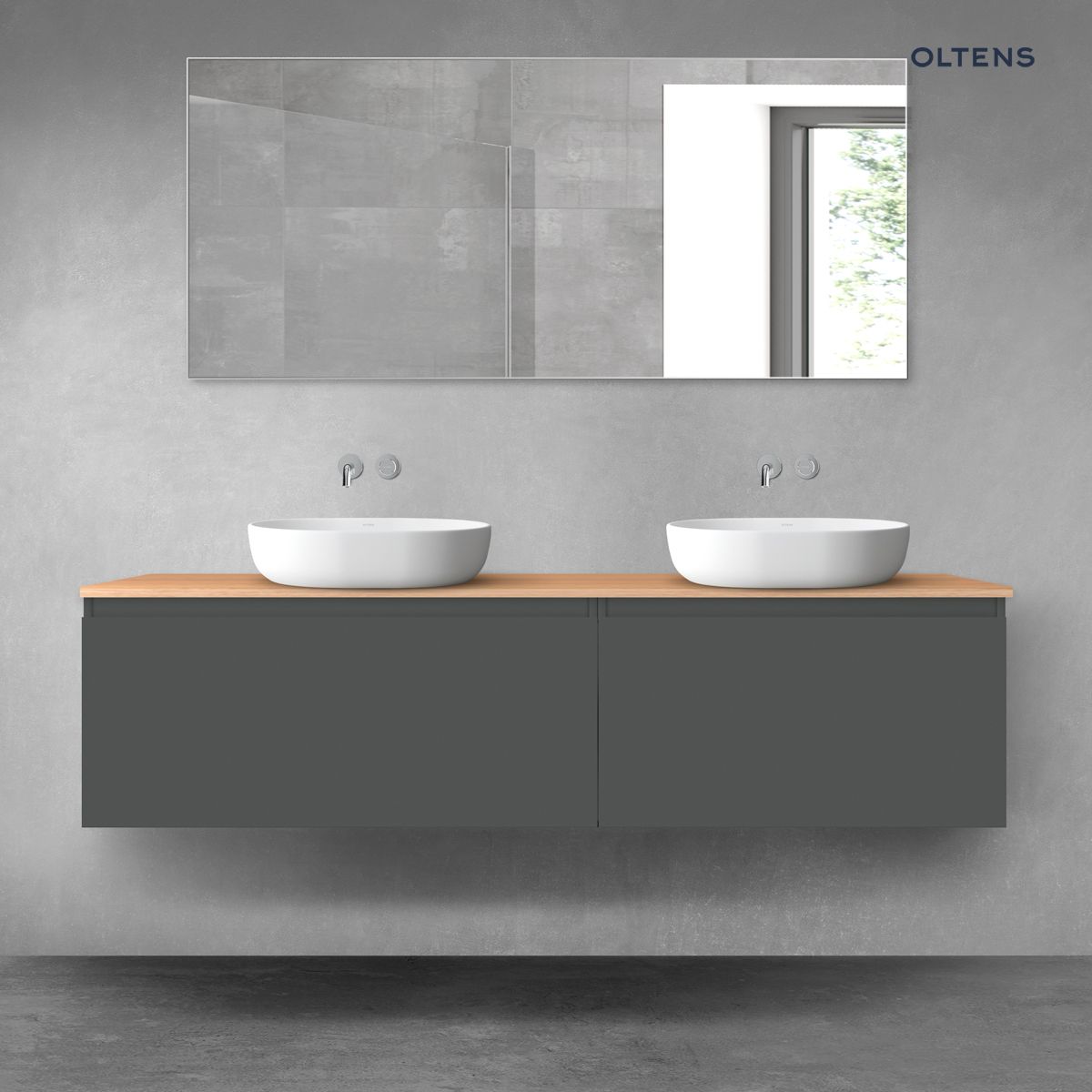 Oltens Vernal zestaw mebli łazienkowych 180 cm z blatem grafit mat/dąb