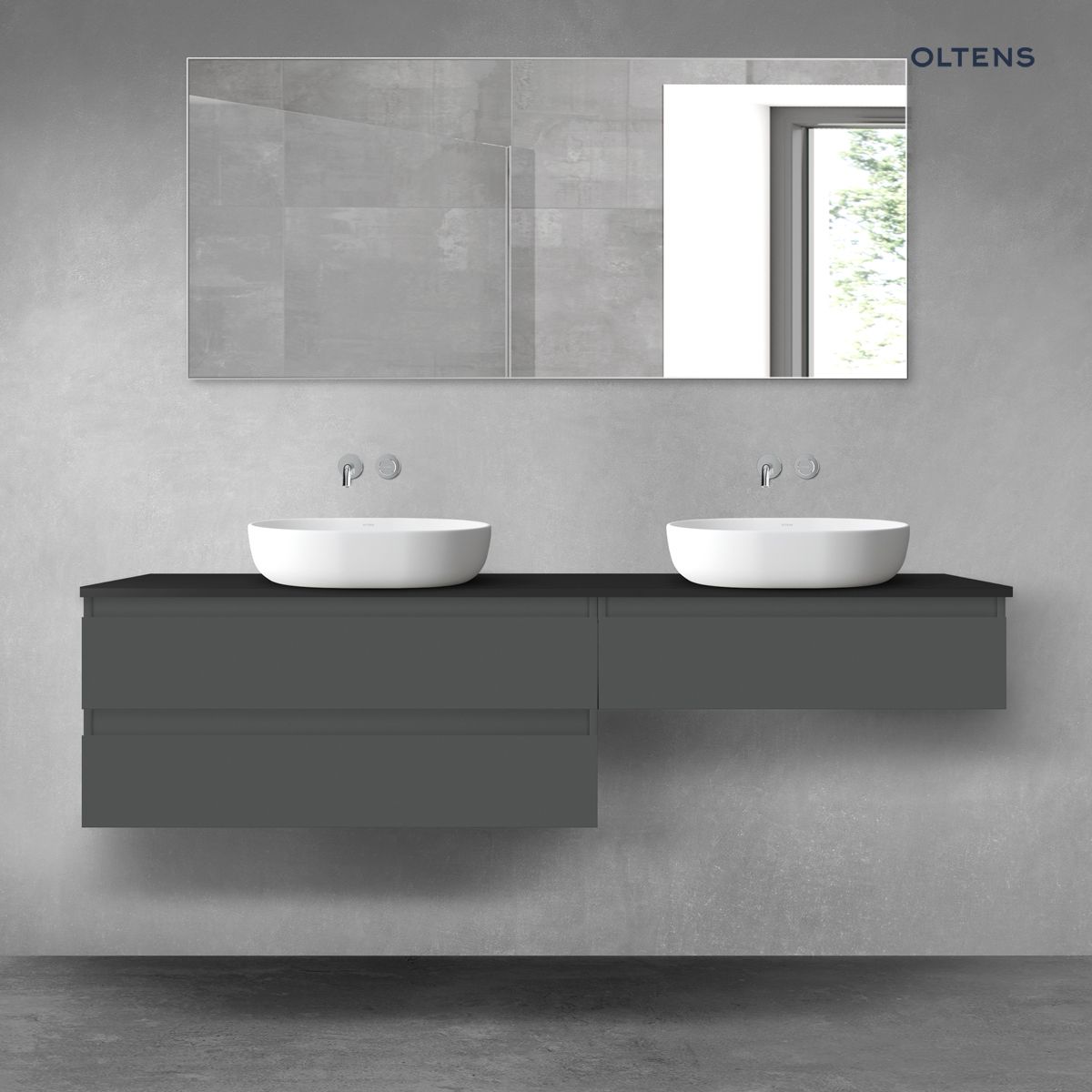 Oltens Vernal zestaw mebli łazienkowych 180 cm z blatem grafit mat/czarny mat