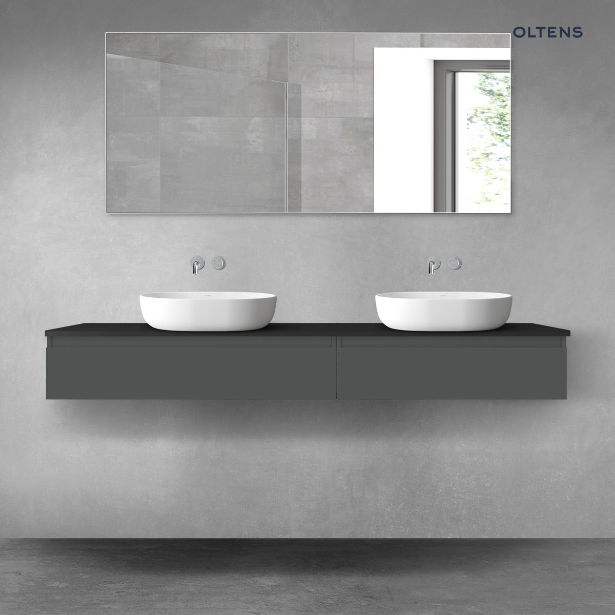Oltens Vernal zestaw mebli łazienkowych 180 cm z blatem grafit mat/czarny mat