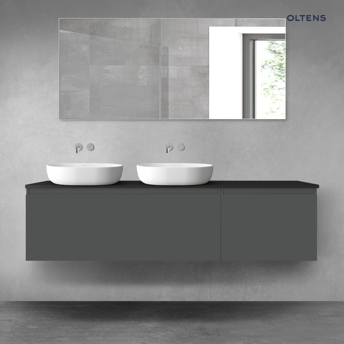 Oltens Vernal zestaw mebli łazienkowych 180 cm z blatem grafit mat/czarny mat