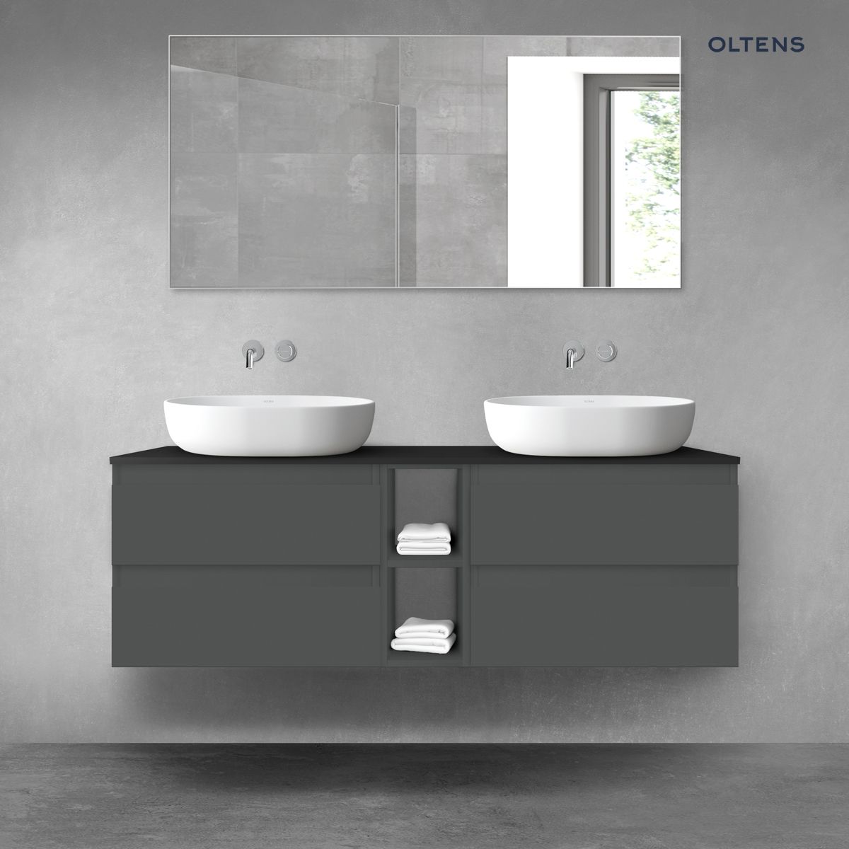 Oltens Vernal zestaw mebli łazienkowych 140 cm z blatem grafit mat/czarny mat