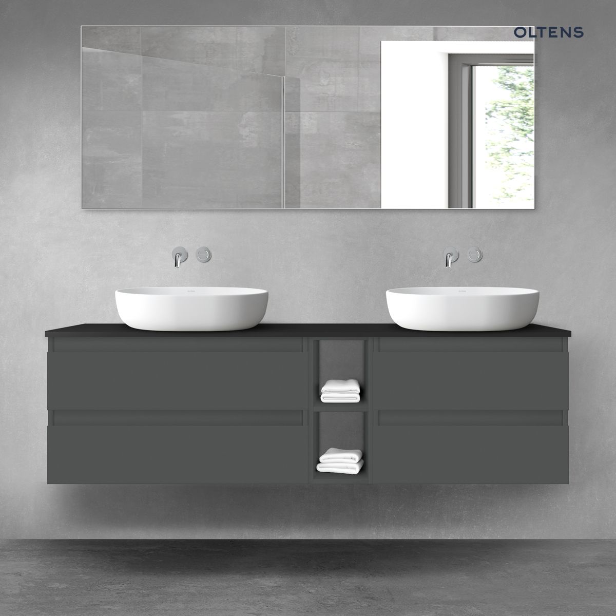 Oltens Vernal zestaw mebli łazienkowych 160 cm z blatem grafit mat/czarny mat