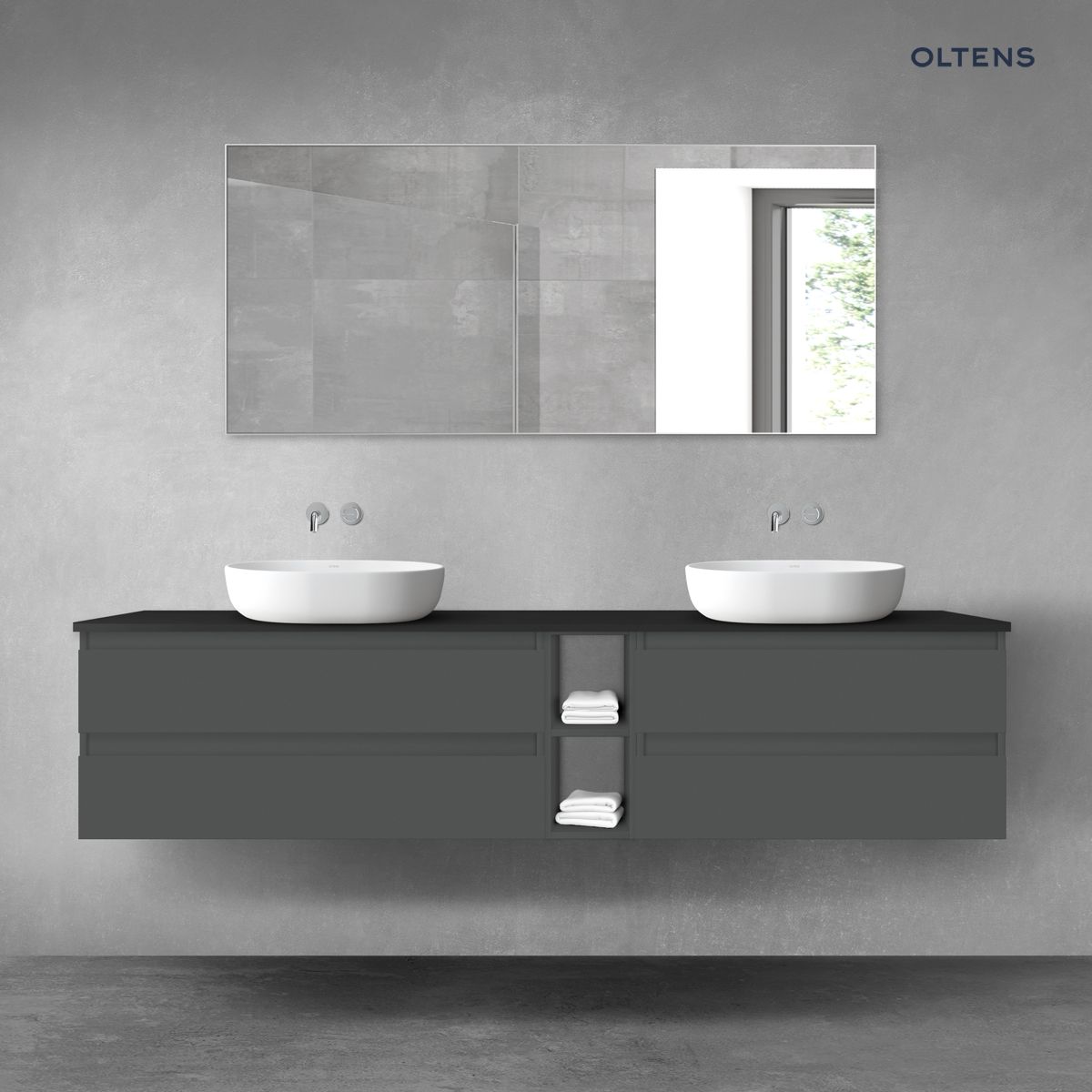 Oltens Vernal zestaw mebli łazienkowych 200 cm z blatem grafit mat/czarny mat