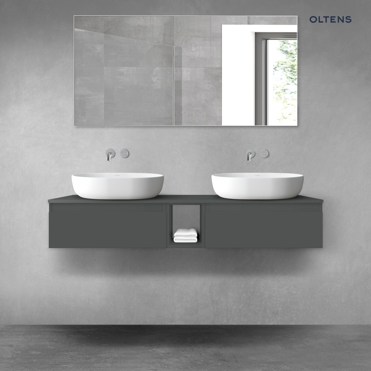 Oltens Vernal zestaw mebli łazienkowych 140 cm z blatem grafit mat