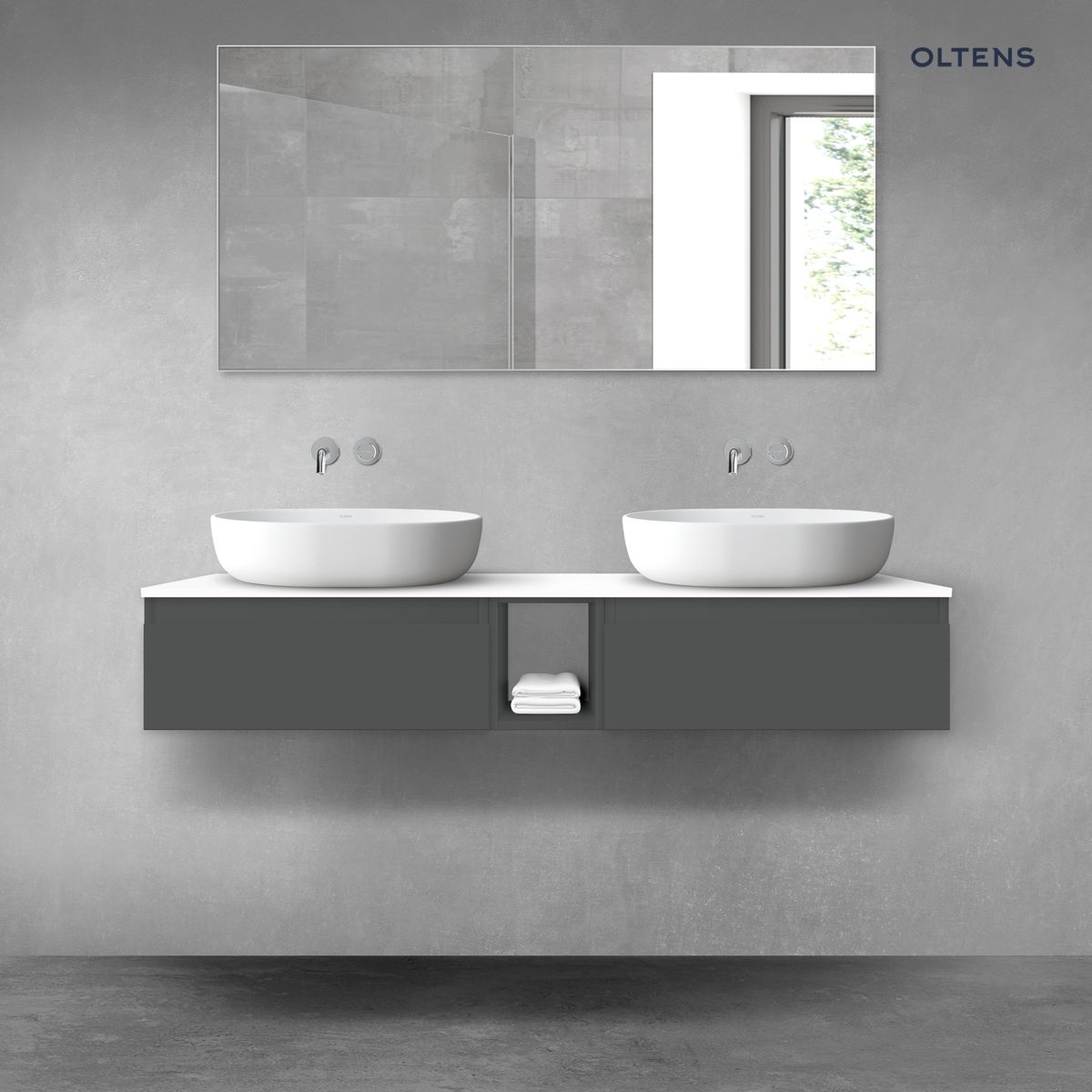 Oltens Vernal zestaw mebli łazienkowych 140 cm z blatem grafit mat/biały połysk
