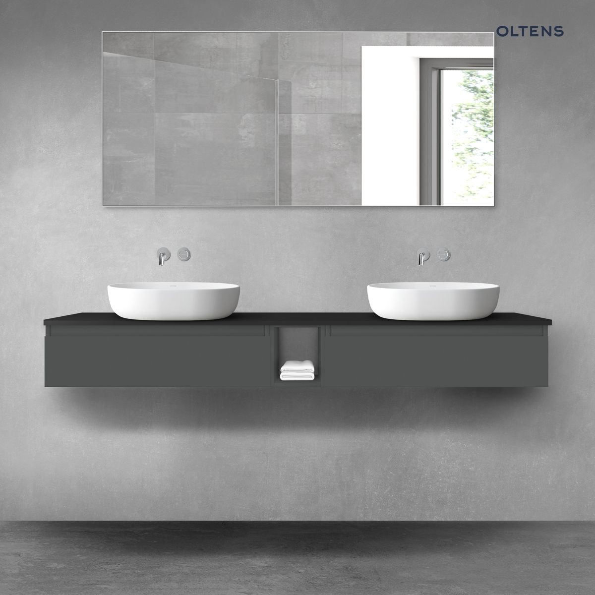 Oltens Vernal zestaw mebli łazienkowych 180 cm z blatem grafit mat/czarny mat