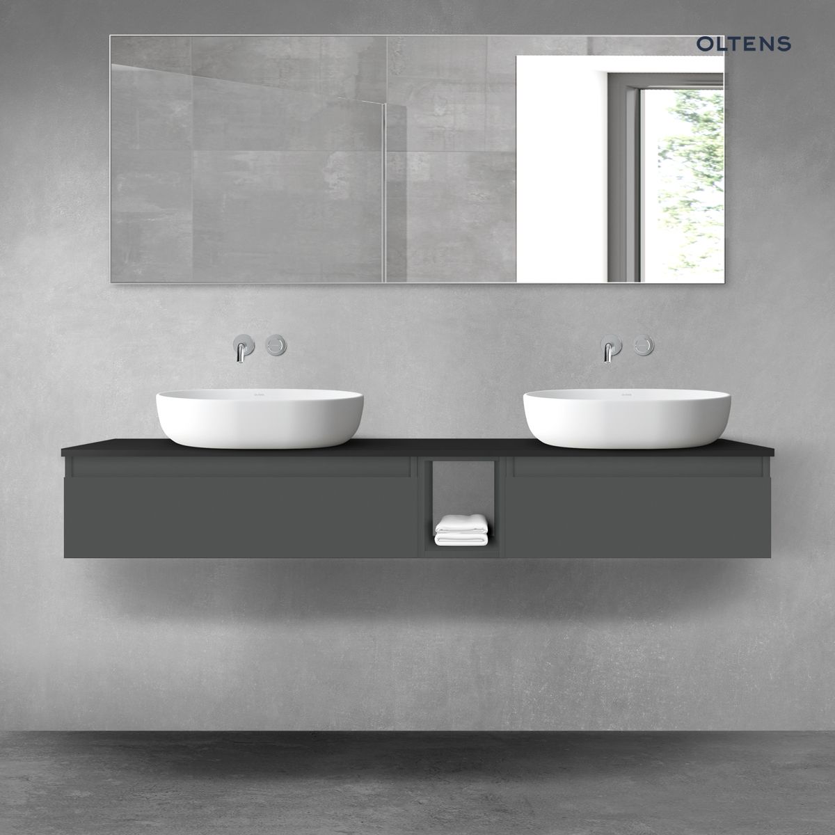 Oltens Vernal zestaw mebli łazienkowych 160 cm z blatem grafit mat/czarny mat