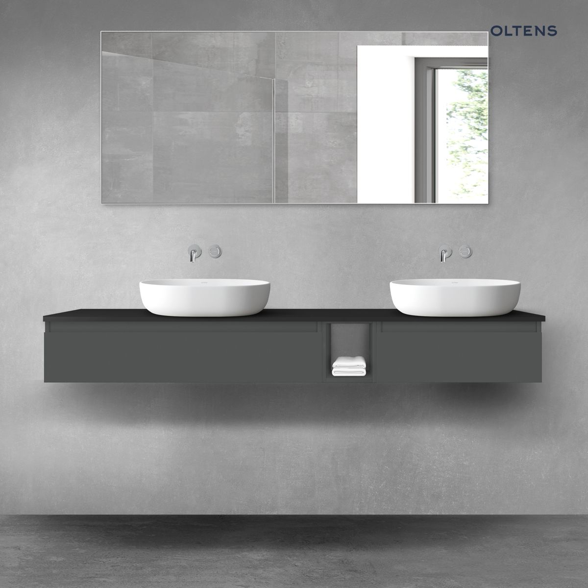Oltens Vernal zestaw mebli łazienkowych 180 cm z blatem grafit mat/czarny mat