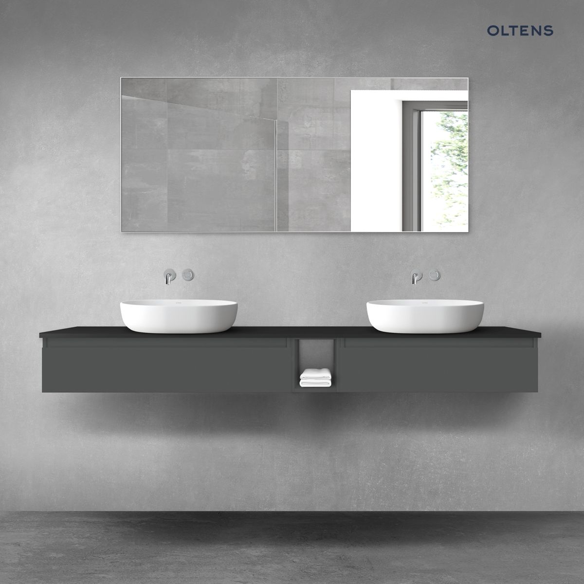 Oltens Vernal zestaw mebli łazienkowych 200 cm z blatem grafit mat/czarny mat