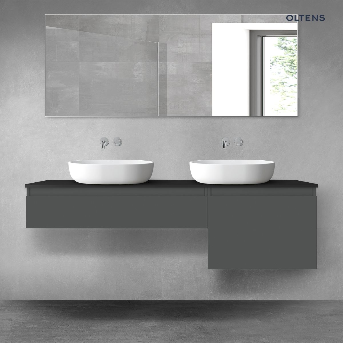 Oltens Vernal zestaw mebli łazienkowych 160 cm z blatem grafit mat/czarny mat