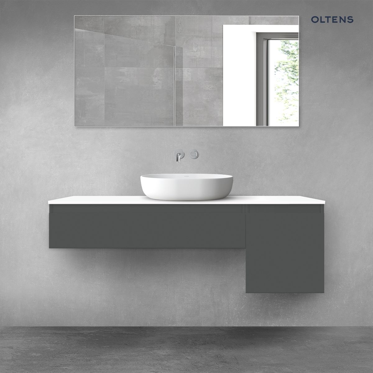 Oltens Vernal zestaw mebli łazienkowych 140 cm z blatem grafit mat/biały połysk