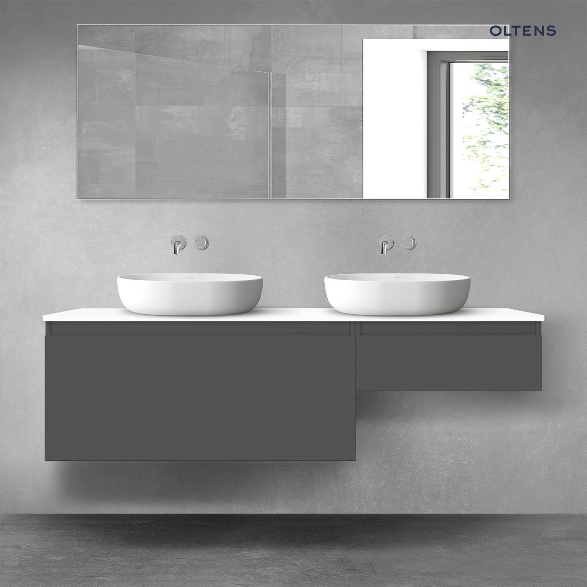 Oltens Vernal zestaw mebli łazienkowych 160 cm z blatem grafit mat/biały połysk