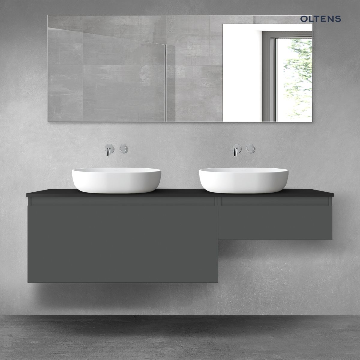 Oltens Vernal zestaw mebli łazienkowych 160 cm z blatem grafit mat/czarny mat