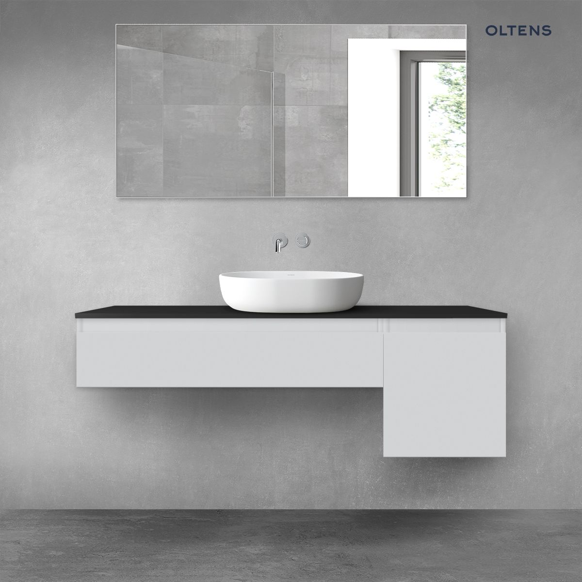 Oltens Vernal zestaw mebli łazienkowych 140 cm z blatem szary mat/czarny mat