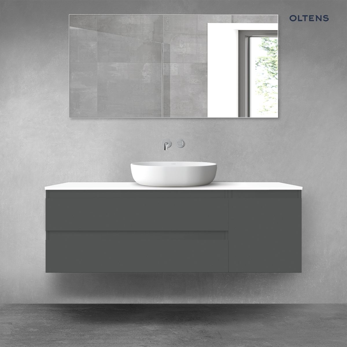 Oltens Vernal zestaw mebli łazienkowych 140 cm z blatem grafit mat/biały połysk