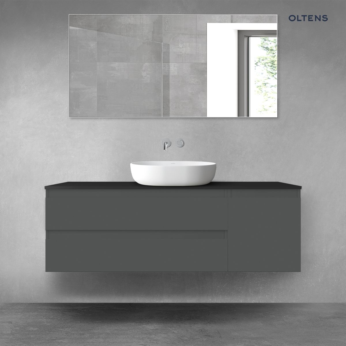 Oltens Vernal zestaw mebli łazienkowych 140 cm z blatem grafit mat/czarny mat