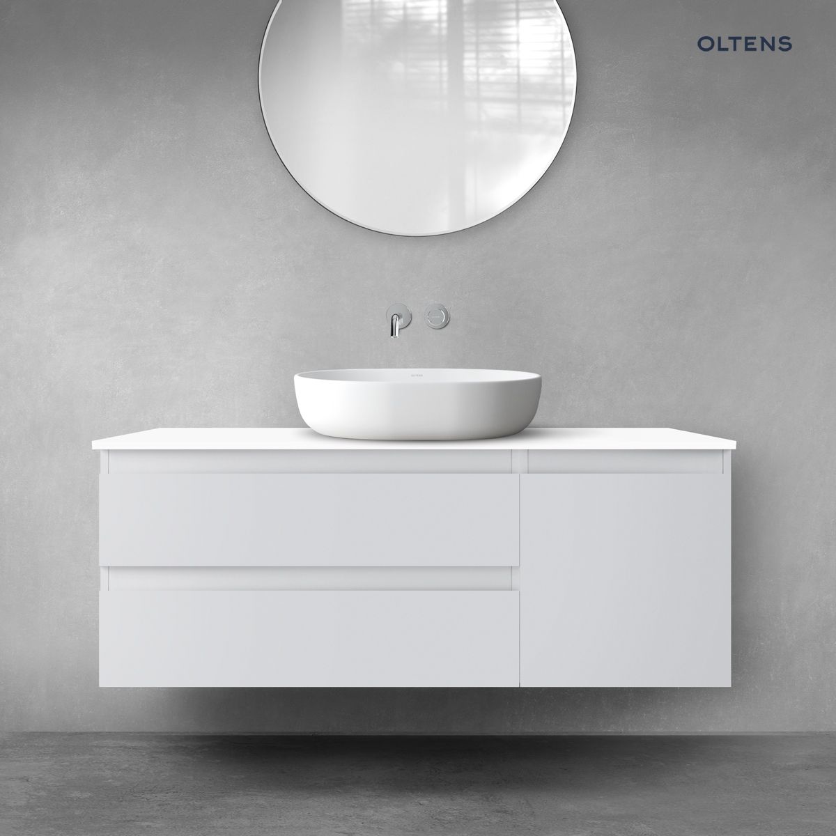 Oltens Vernal zestaw mebli łazienkowych 120 cm z blatem szary mat/biały połysk
