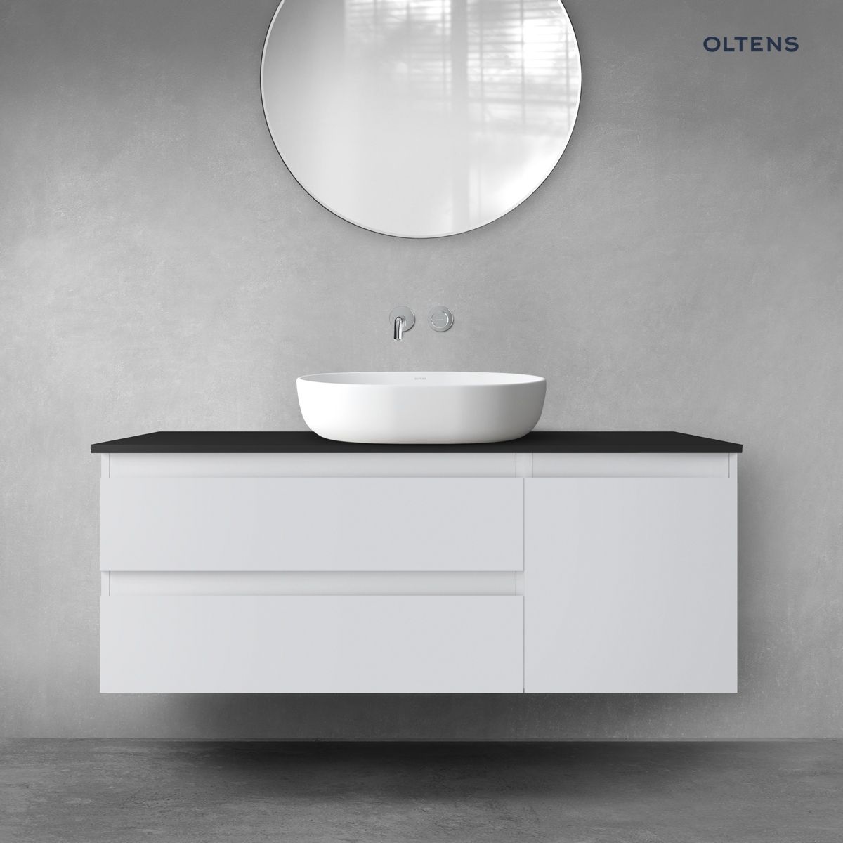 Oltens Vernal zestaw mebli łazienkowych 120 cm z blatem szary mat/czarny mat