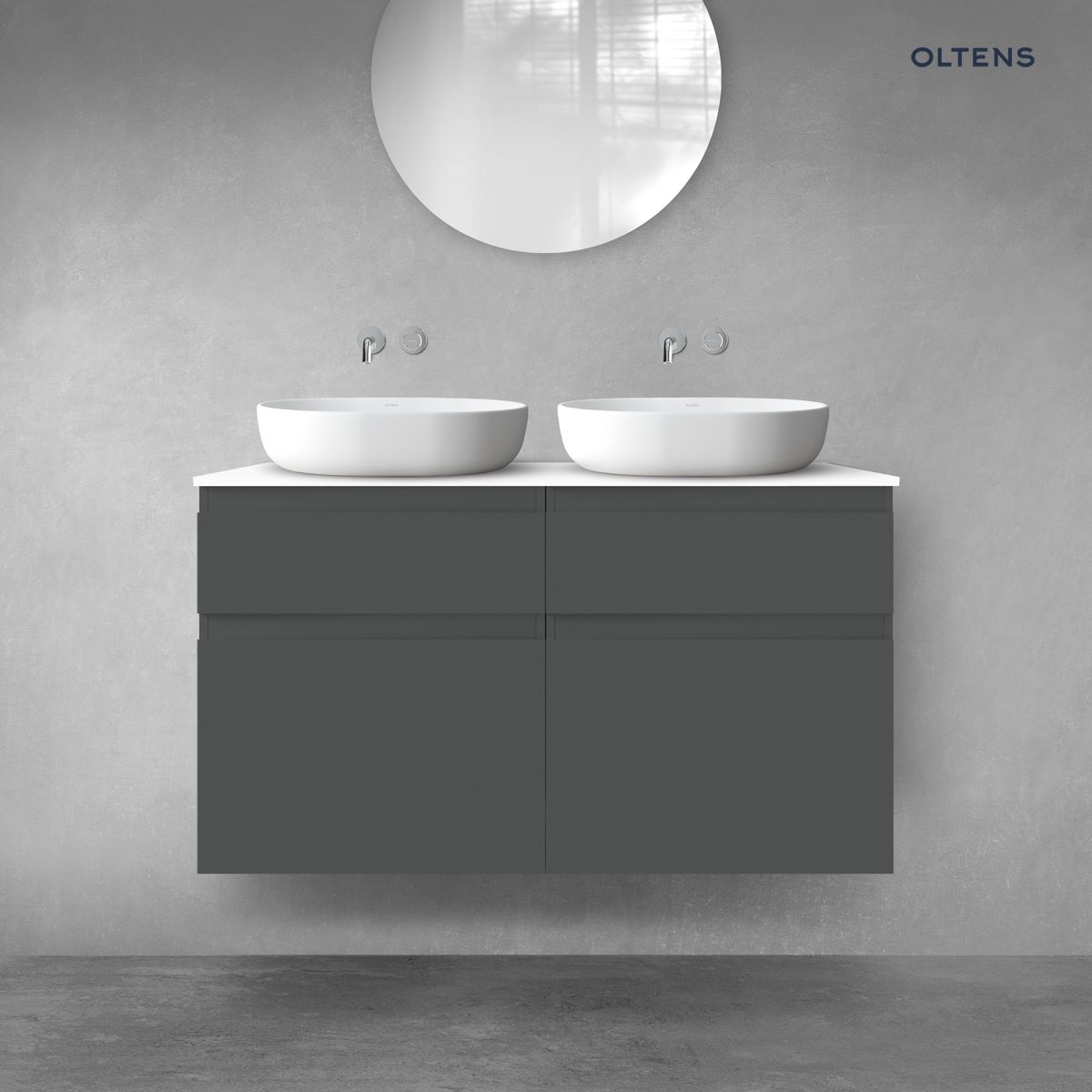 Oltens Vernal zestaw mebli łazienkowych 120 cm z blatem grafit mat/biały połysk