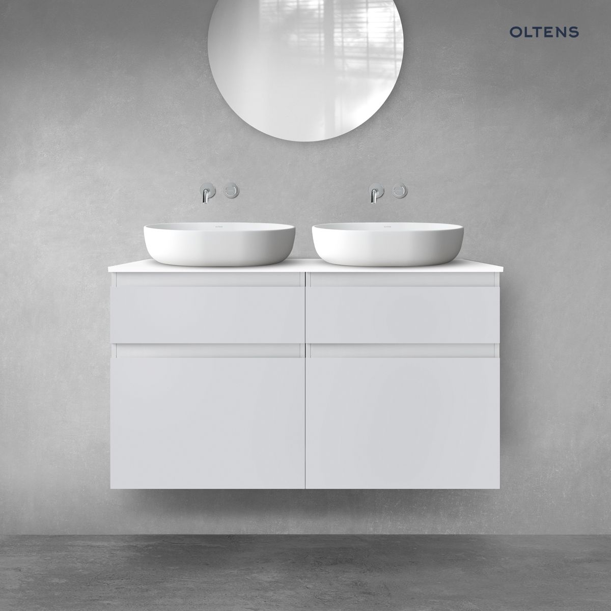 Oltens Vernal zestaw mebli łazienkowych 120 cm z blatem szary mat/biały połysk