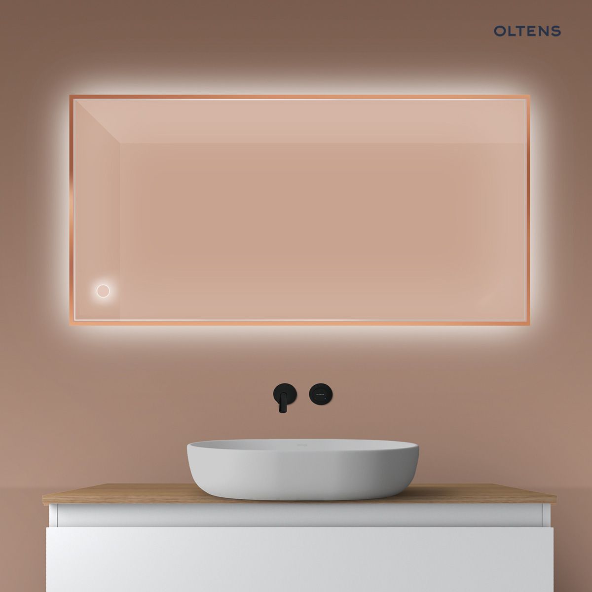 Oltens Nordlis lustro 60x120 cm prostokątne z oświetleniem od tyłu z matą grzewczą miedź szczotkowana