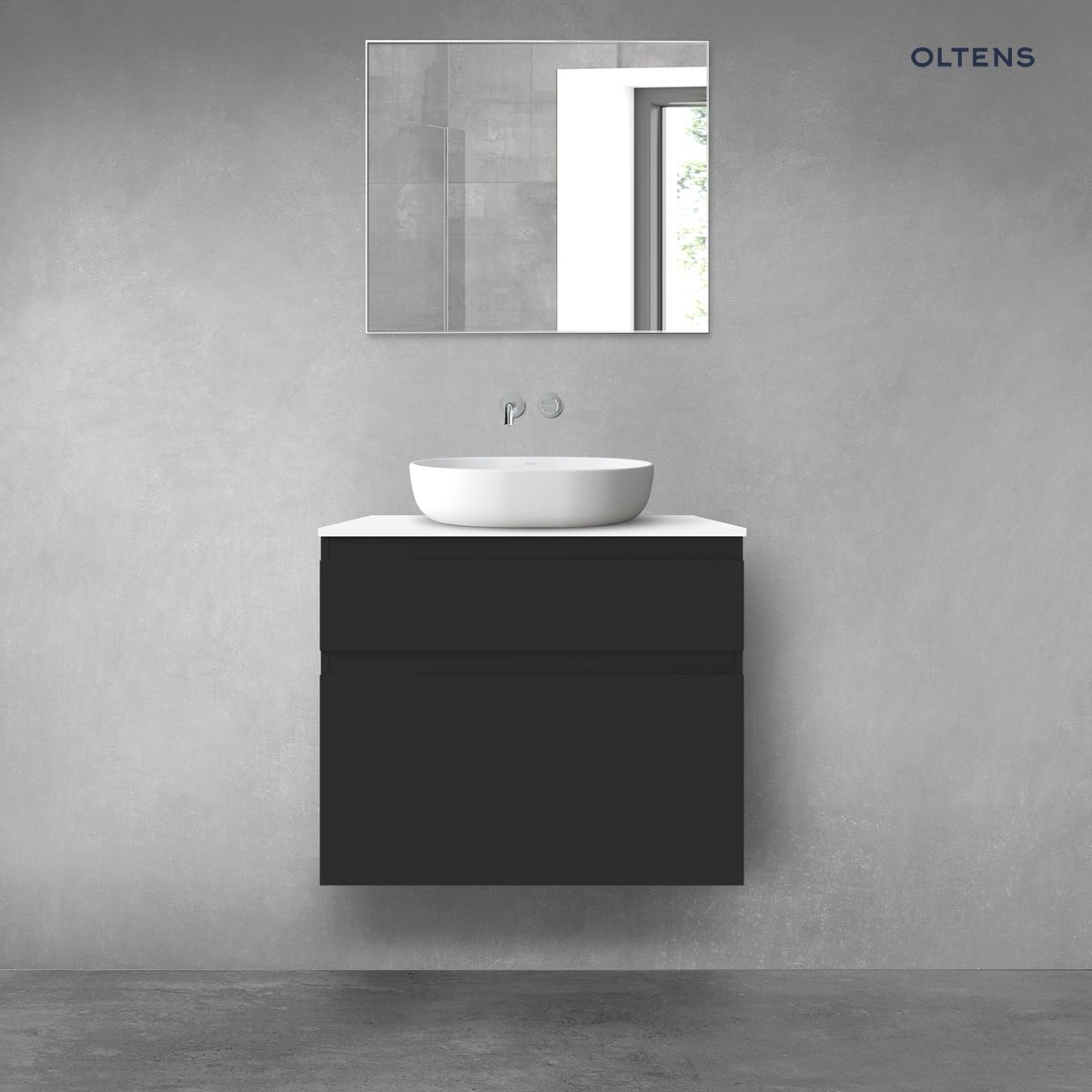 Oltens Vernal zestaw mebli łazienkowych 80 cm z blatem czarny mat/biały połysk