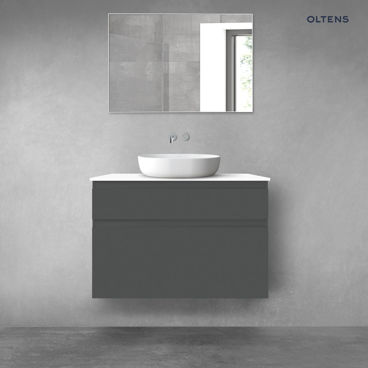 Oltens Vernal zestaw mebli łazienkowych 100 cm z blatem grafit mat/biały połysk