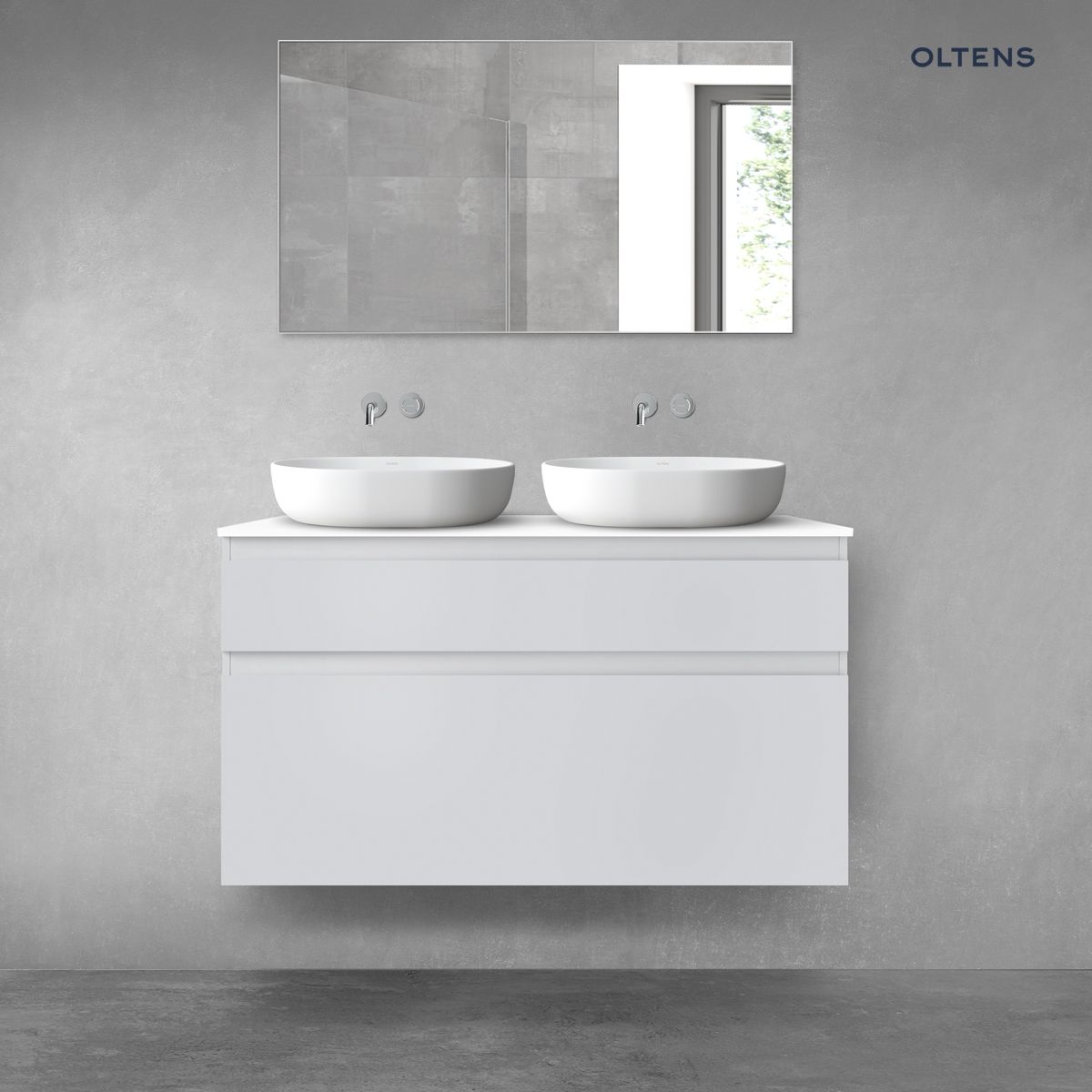 Oltens Vernal zestaw mebli łazienkowych 120 cm z blatem szary mat/biały połysk