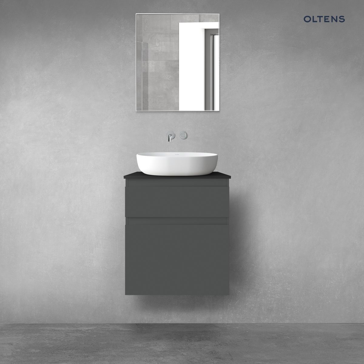 Oltens Vernal zestaw mebli łazienkowych 60 cm z blatem grafit mat/czarny mat