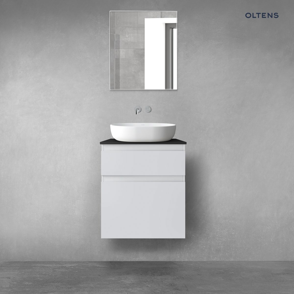 Oltens Vernal zestaw mebli łazienkowych 60 cm z blatem szary mat/czarny mat