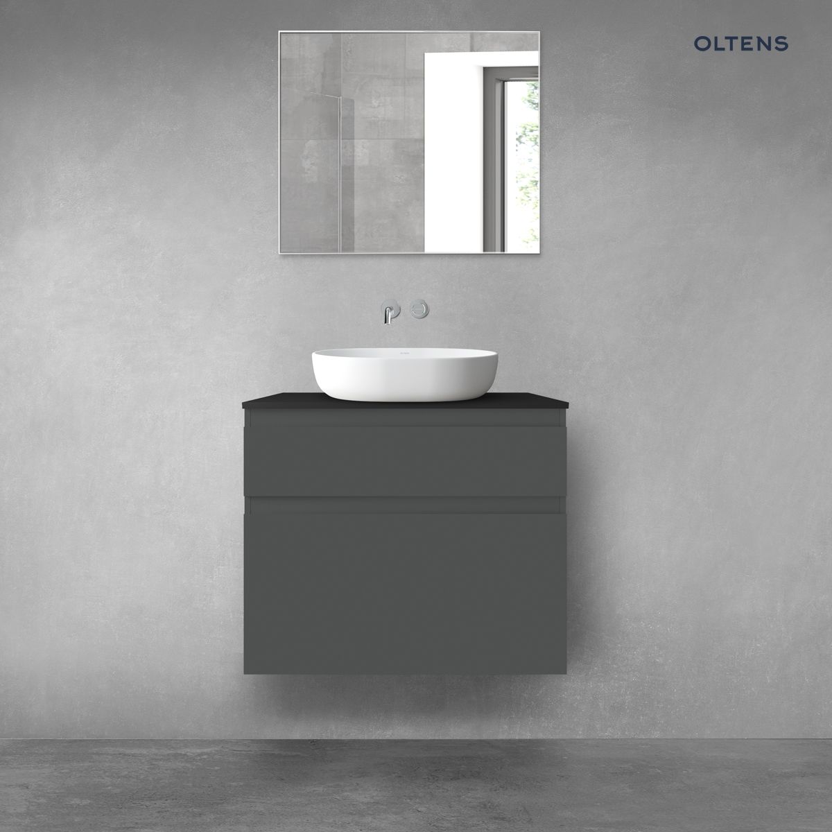Oltens Vernal zestaw mebli łazienkowych 80 cm z blatem grafit mat/czarny mat