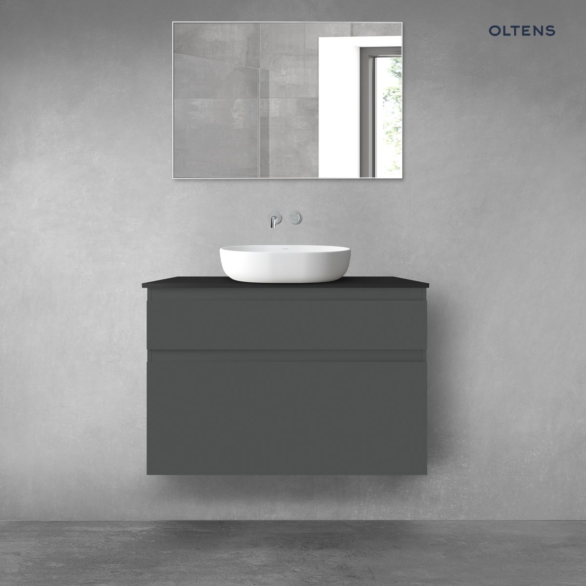 Oltens Vernal zestaw mebli łazienkowych 100 cm z blatem grafit mat/czarny mat