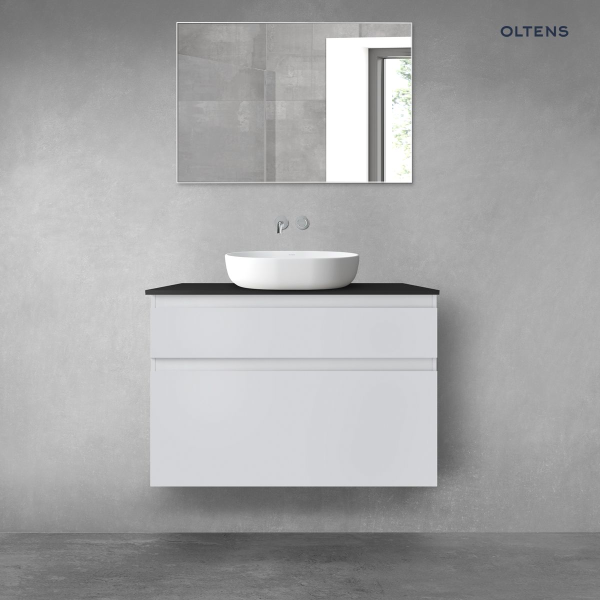 Oltens Vernal zestaw mebli łazienkowych 100 cm z blatem szary mat/czarny mat