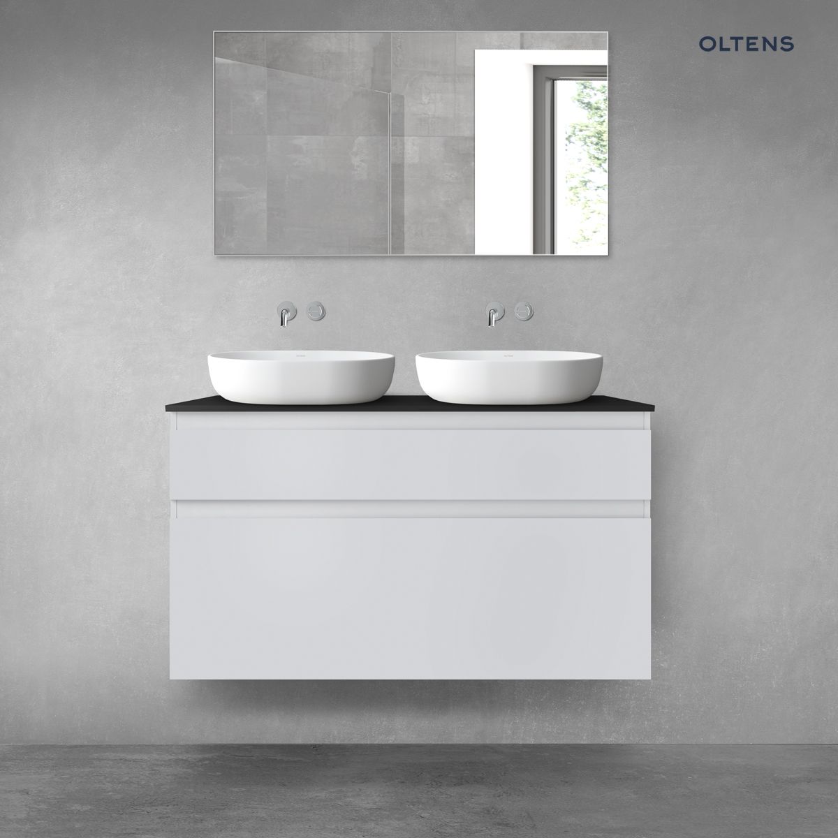 Oltens Vernal zestaw mebli łazienkowych 120 cm z blatem szary mat/czarny mat