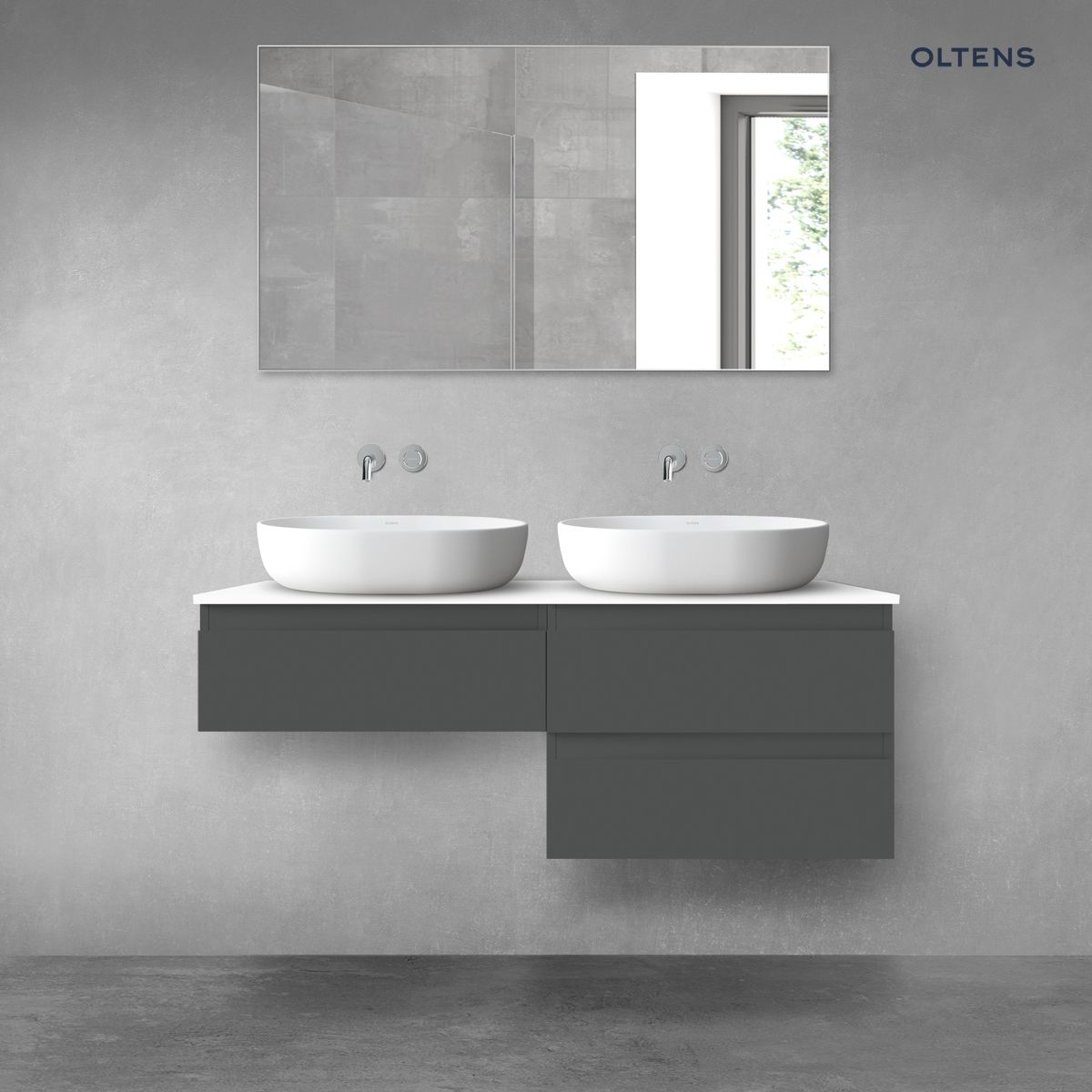 Oltens Vernal zestaw mebli łazienkowych 120 cm z blatem grafit mat/biały połysk