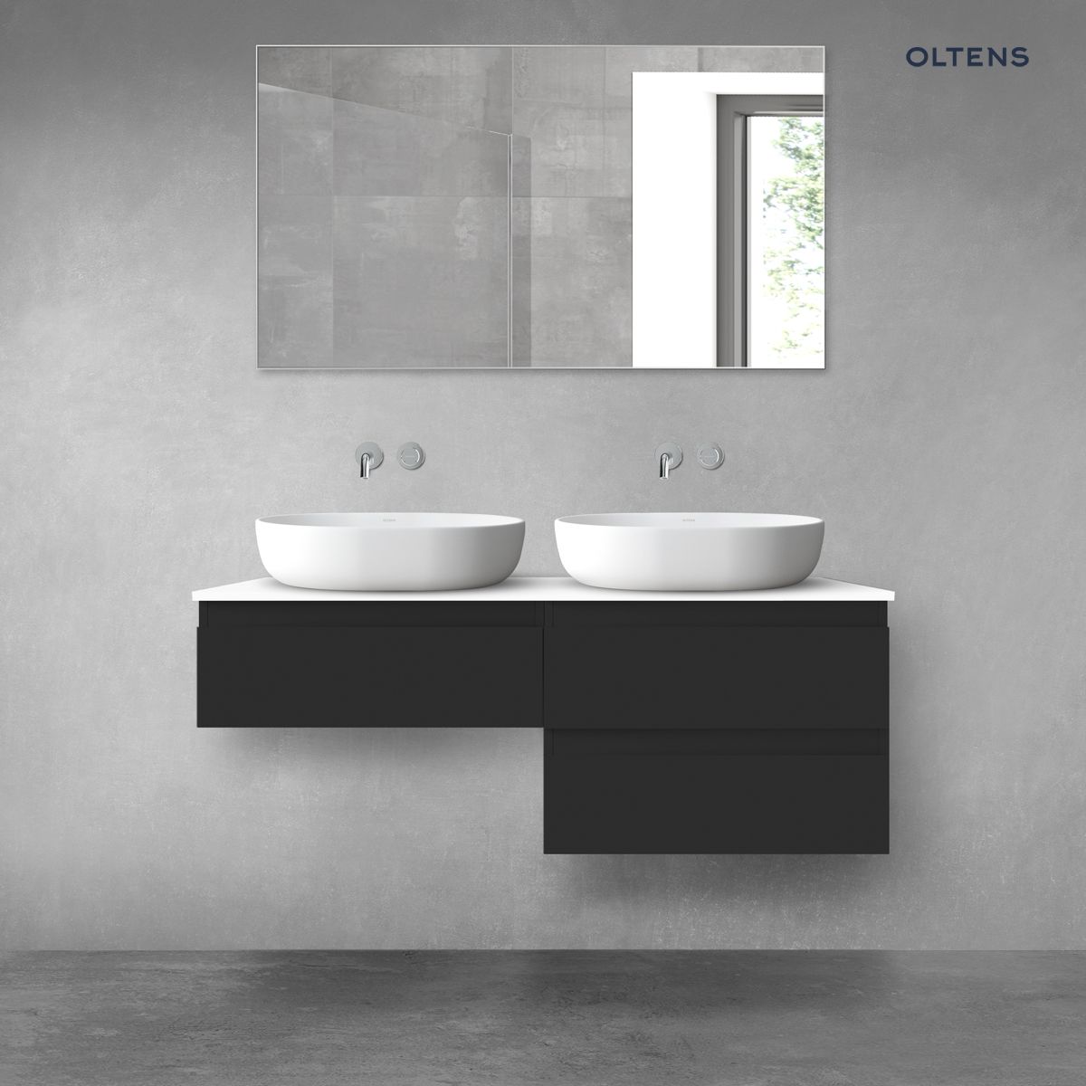 Oltens Vernal zestaw mebli łazienkowych 120 cm z blatem czarny mat/biały połysk