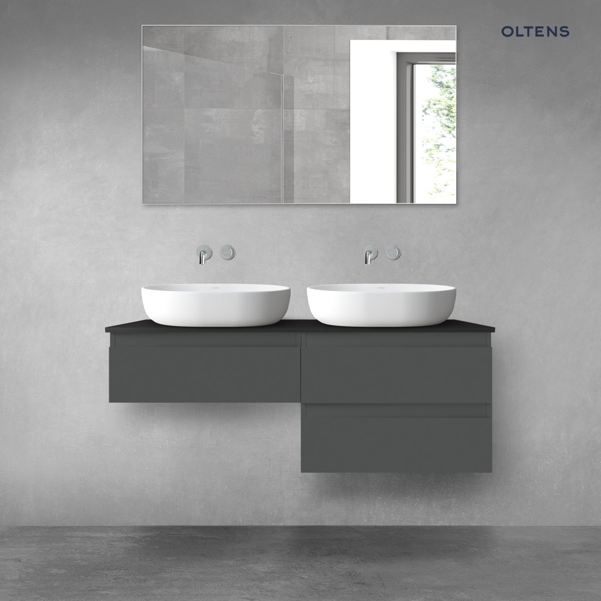 Oltens Vernal zestaw mebli łazienkowych 120 cm z blatem grafit mat/czarny mat