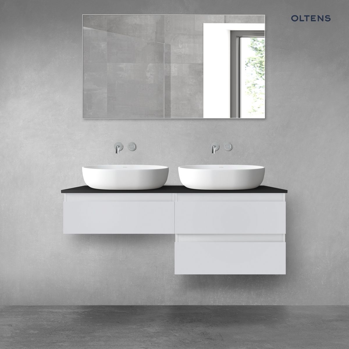 Oltens Vernal zestaw mebli łazienkowych 120 cm z blatem szary mat/czarny mat